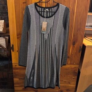 NWT Prana Whitley Striped Black and Gray Knit Dress